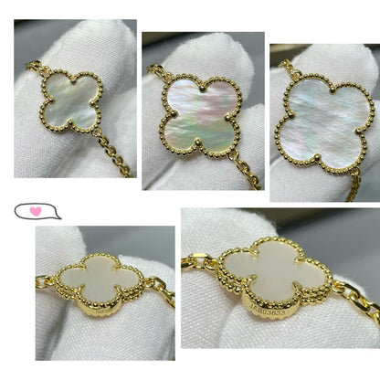 ˇGilded EraˇCLOVER 16 MOTIF WHITE MOP GOLD NECKLACE