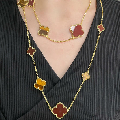 ˇGilded EraˇCLOVER 16 MOTIF CARNELIAN TIGER EYE ROSE GOLD NECKLACE