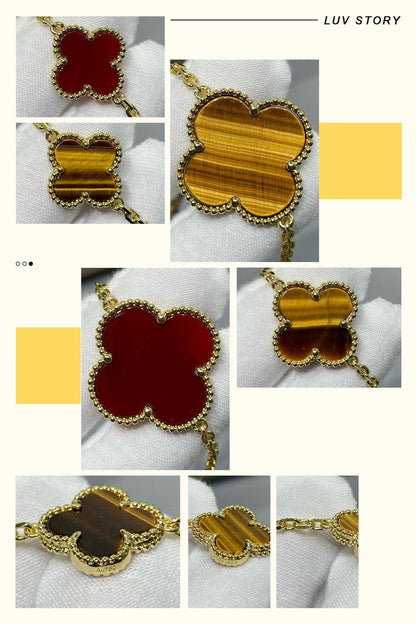 ˇGilded EraˇCLOVER 16 MOTIF CARNELIAN TIGER EYE ROSE GOLD NECKLACE