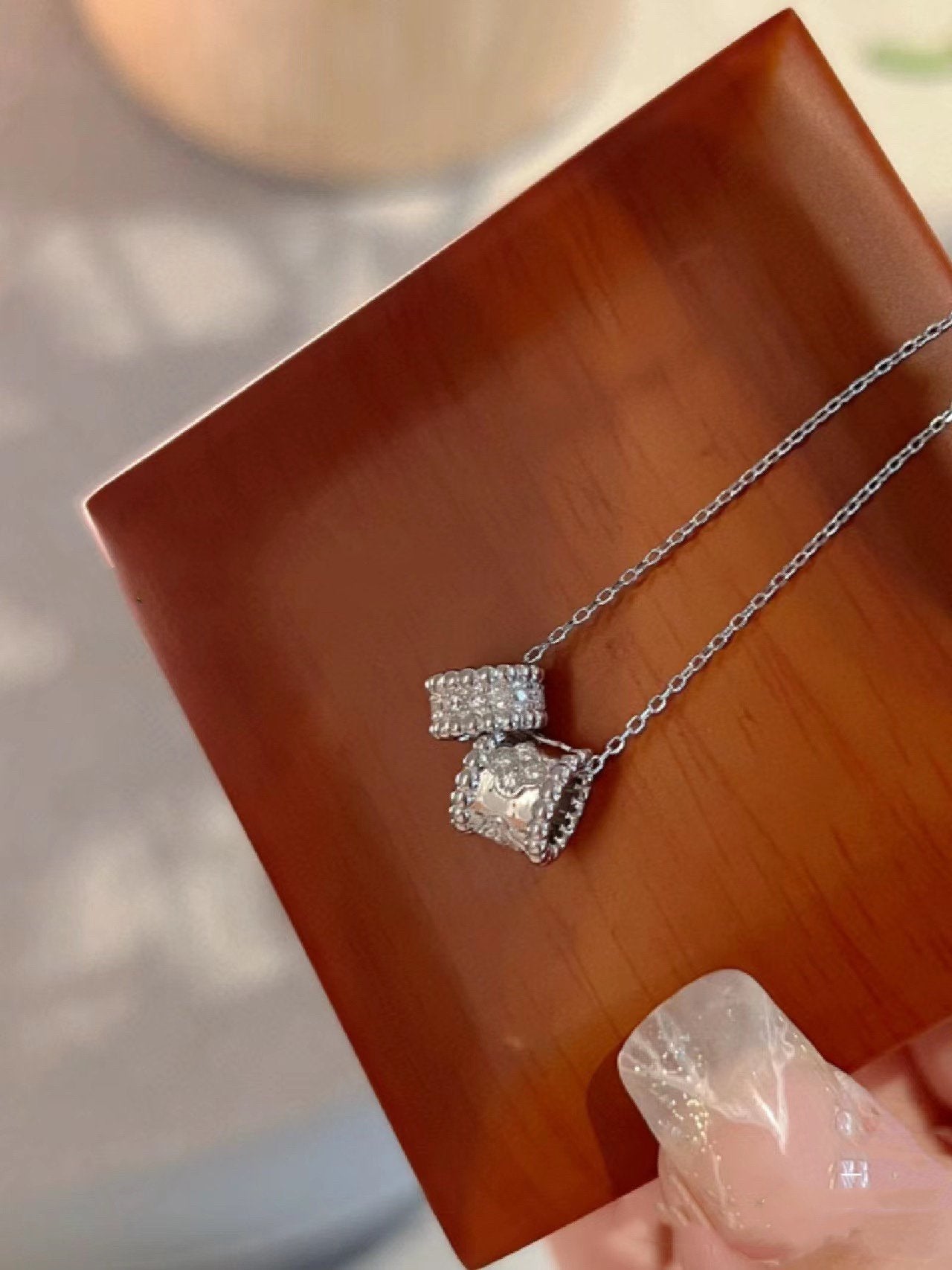 ˇGilded EraˇPERLEE DOUBLE PENDANT SILVER DIAMOND NECKLACE