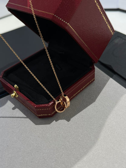 ˇGilded EraˇLOVE NECKLACE DOUBLE RING PINK GOLD