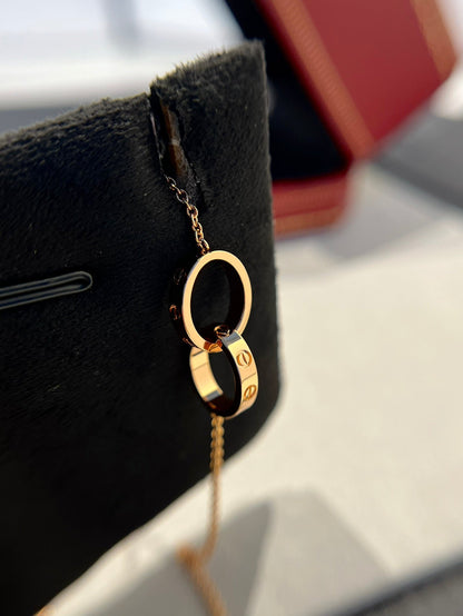 ˇGilded EraˇLOVE NECKLACE DOUBLE RING PINK GOLD