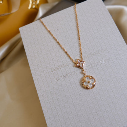 ˇGilded EraˇSTAR AND SUN WHITE MOP 2 MOTIF PINK GOLD NECKLACE