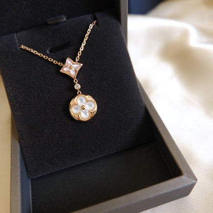ˇGilded EraˇSTAR AND SUN WHITE MOP 2 MOTIF PINK GOLD NECKLACE