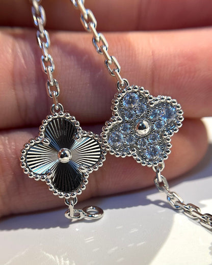 ˇGilded EraˇCLOVER 5 MOTIF SILVER DIAMOND BRACELET