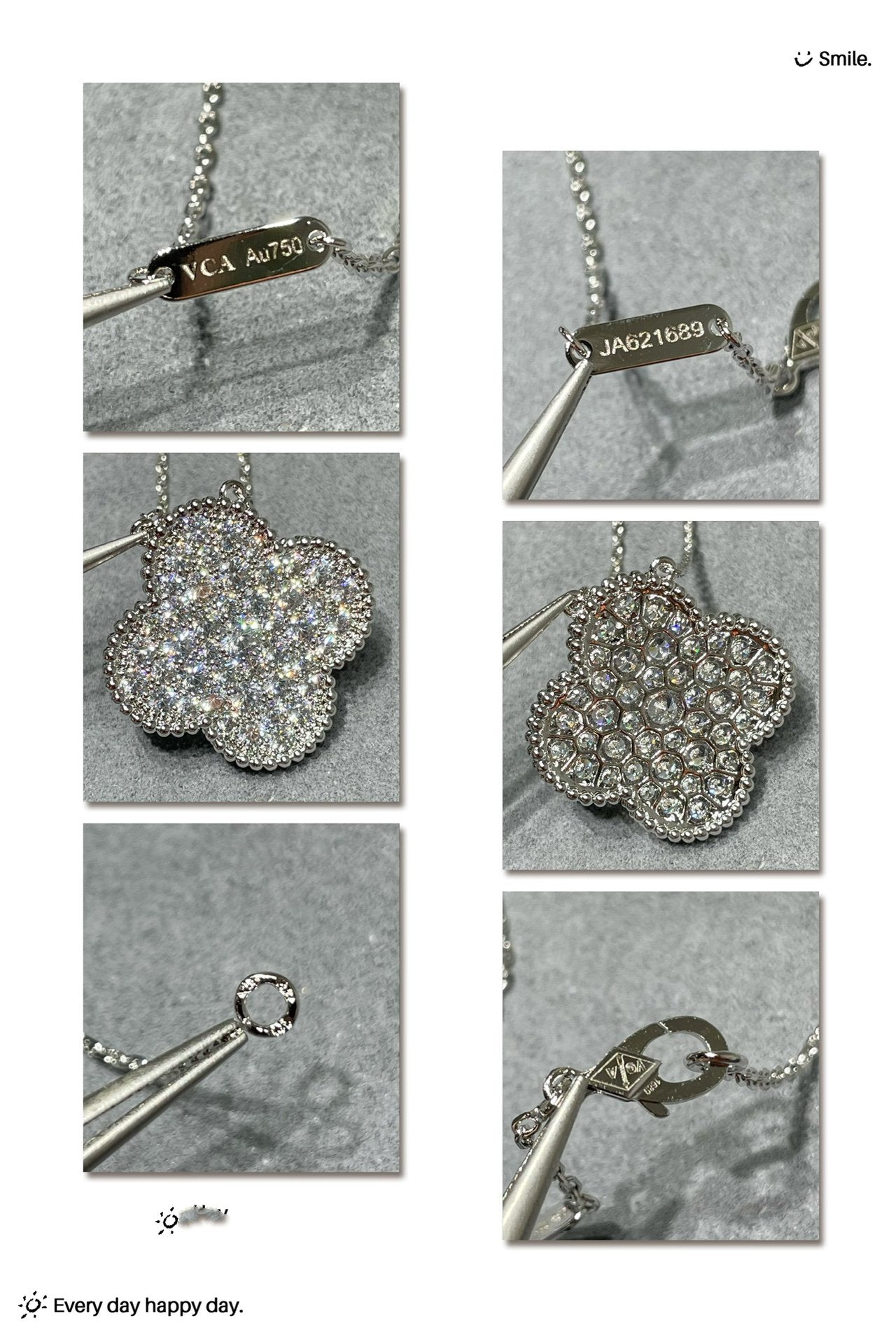 ˇGilded EraˇCLOVER 25MM LARGE PENDANT DIAMOND PAVED SILVER NECKLACE