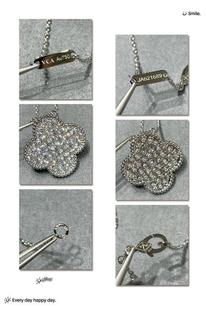 ˇGilded EraˇCLOVER 25MM LARGE PENDANT DIAMOND PAVED SILVER NECKLACE