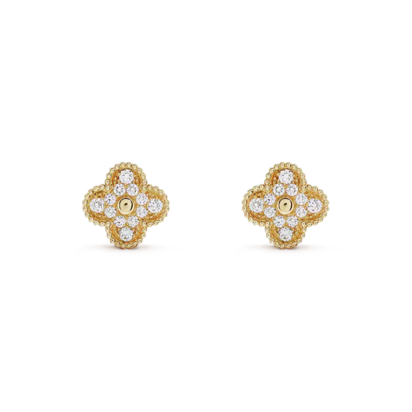 ˇGilded EraˇCLOVER MEDIUM 1 MOTIFS FUll DIAMOND EARRINGS