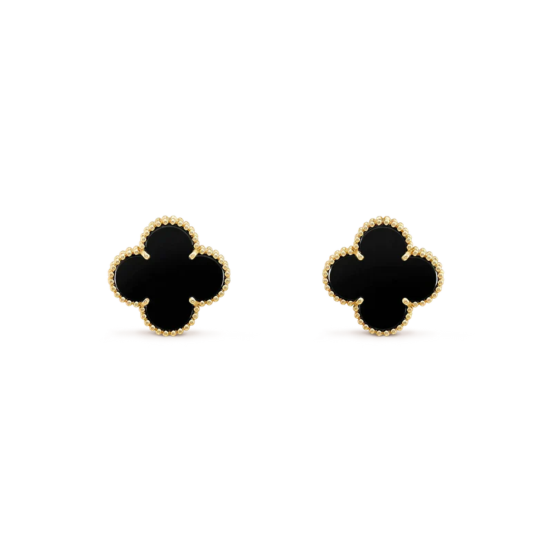 ˇGilded EraˇCLOVER MEDIUM 1 MOTIFS  ONYX STUD EARRINGS