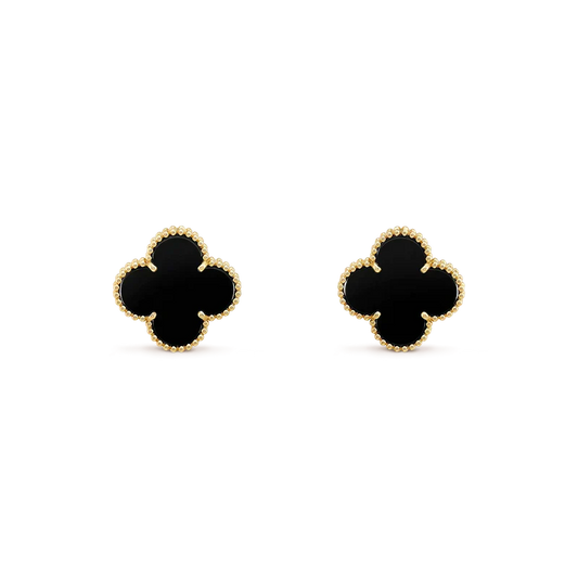 ˇGilded EraˇCLOVER MEDIUM 1 MOTIFS  ONYX STUD EARRINGS