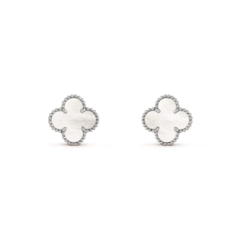 ˇGilded EraˇCLOVER MEDIUM 1 MOTIFS  WHITE MOP EARRINGS SILVER