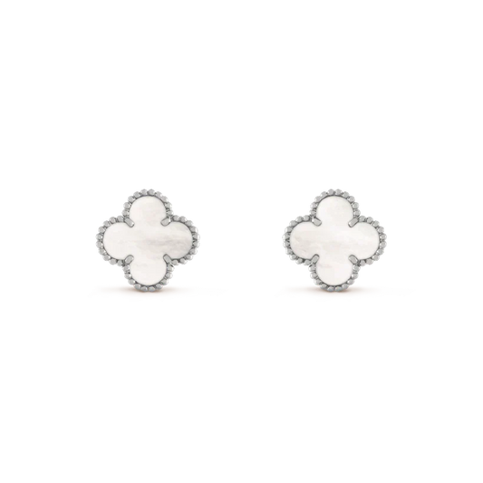 ˇGilded EraˇCLOVER MEDIUM 1 MOTIFS  WHITE MOP EARRINGS SILVER