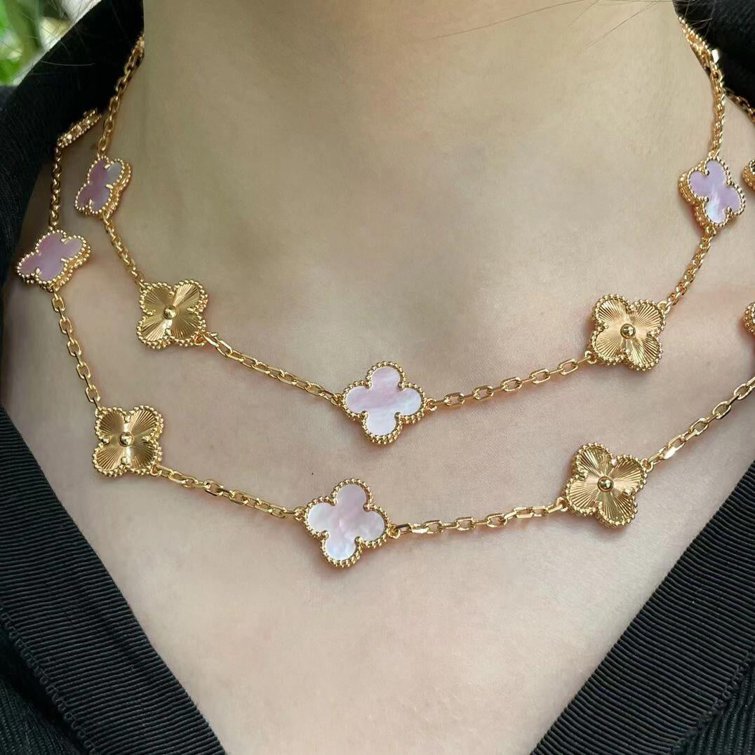 ˇGilded EraˇCLOVER 20 MOTIFS LASER PINK MOP NECKLACE