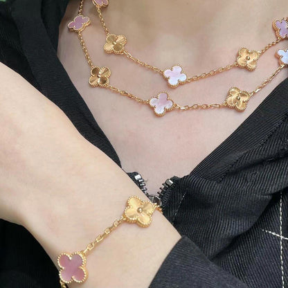 ˇGilded EraˇCLOVER 20 MOTIFS LASER PINK MOP NECKLACE