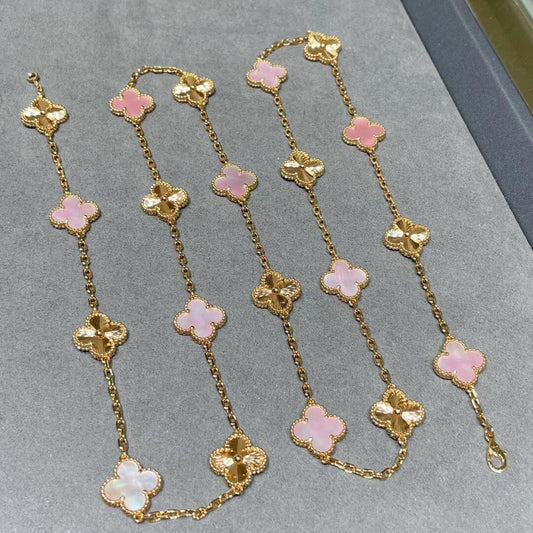 ˇGilded EraˇCLOVER 20 MOTIFS LASER PINK MOP NECKLACE