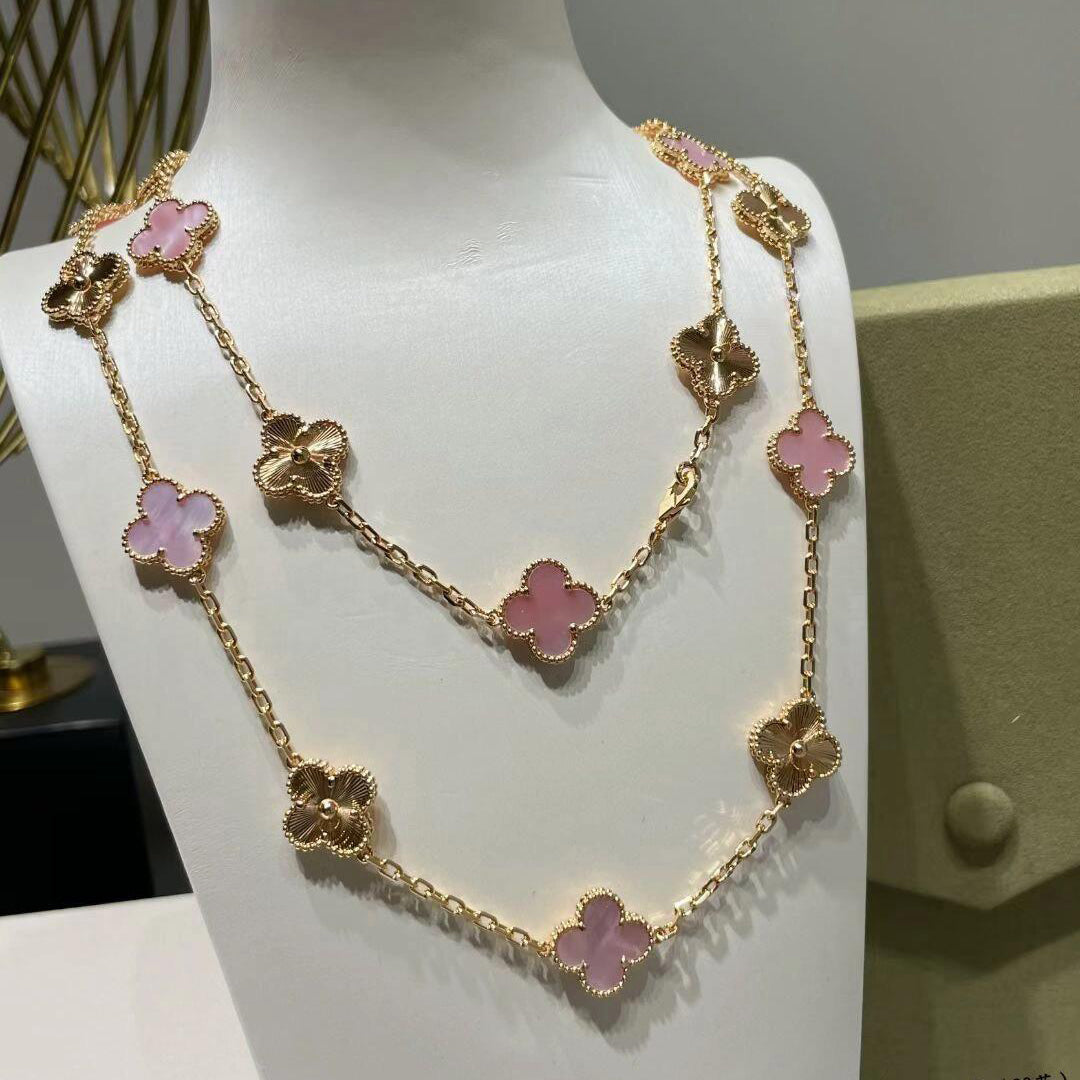 ˇGilded EraˇCLOVER 20 MOTIFS LASER PINK MOP NECKLACE