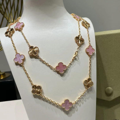 ˇGilded EraˇCLOVER 20 MOTIFS LASER PINK MOP NECKLACE