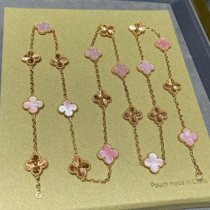 ˇGilded EraˇCLOVER 20 MOTIFS LASER PINK MOP NECKLACE