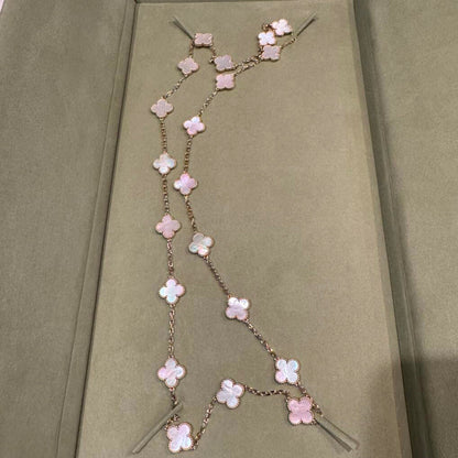 ˇGilded EraˇCLOVER 20 MOTIFS PINK MOP NECKLACE