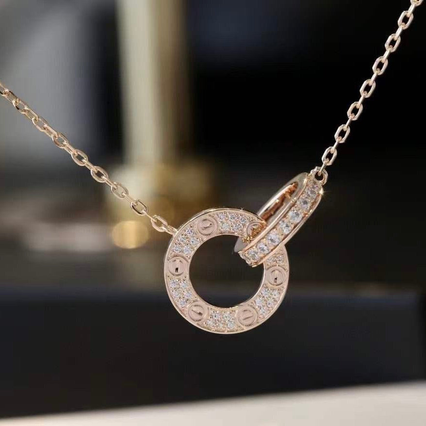 ˇGilded EraˇLOVE 7.6MM NECKLACE ROSE GOLD AND SILVER  FULL DIAMOND