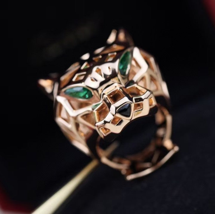 ˇGilded EraˇHOLLOW LEOPARD HEAD RING