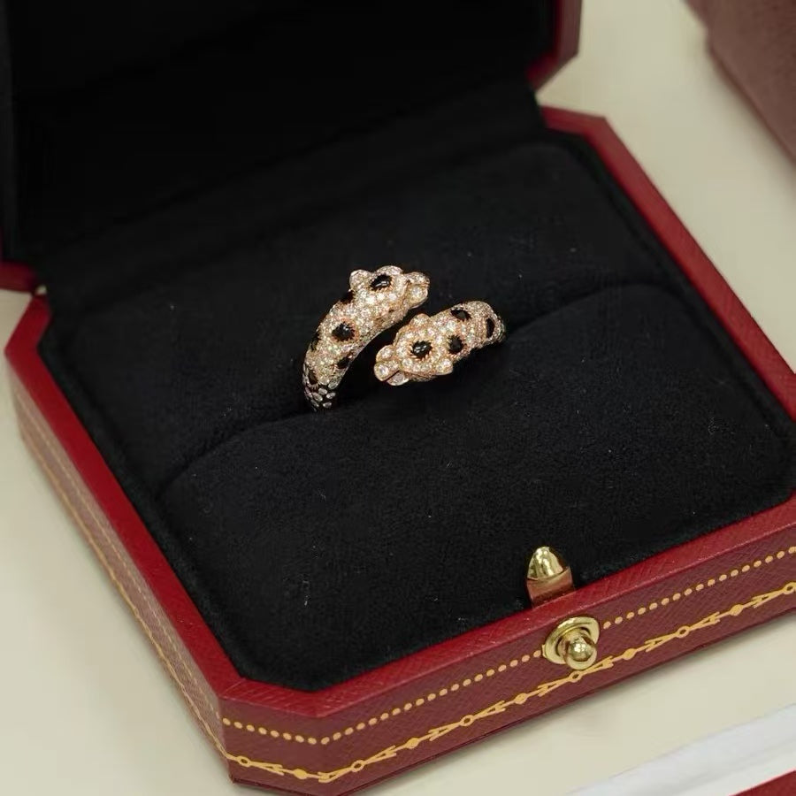 ˇGilded EraˇPANTHERE DOUBLE LEOPARD HEAD RING(NO BOX)