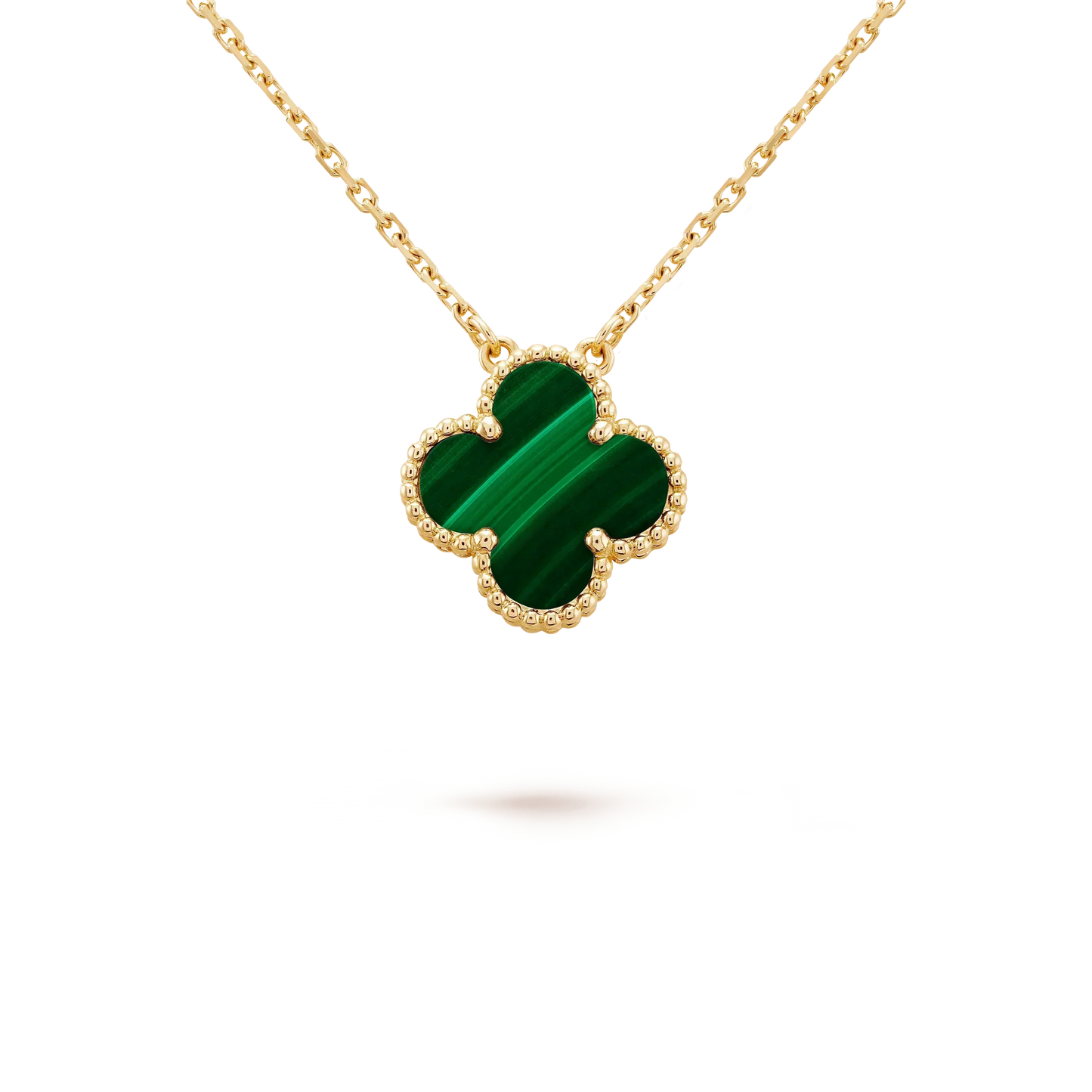 ˇGilded EraˇCLOVER 15MM MALACHITE SINGLE FLOWER  NECKLACE