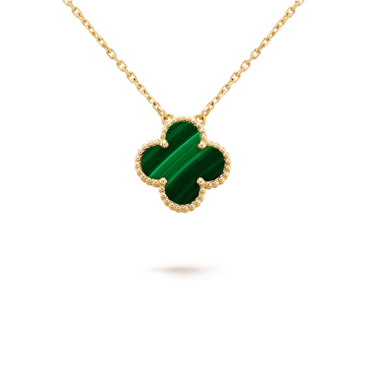 ˇGilded EraˇCLOVER 15MM MALACHITE SINGLE FLOWER  NECKLACE