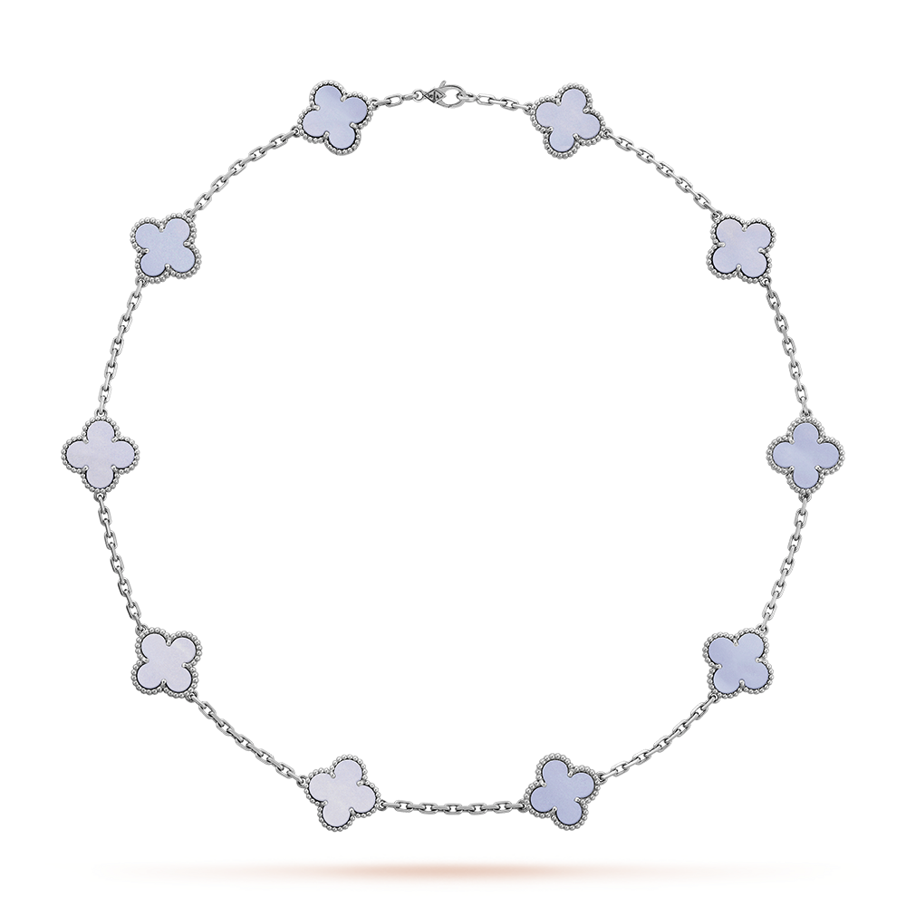 ˇGilded EraˇCLOVER 10 MOTIFS BLUE CHALCEDONY NECKLACE