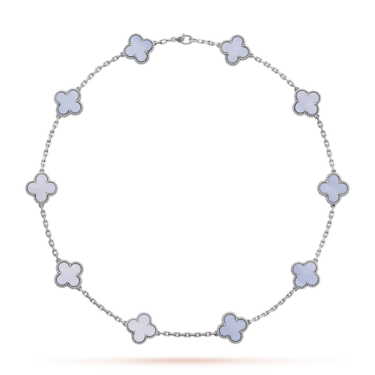 ˇGilded EraˇCLOVER 10 MOTIFS BLUE CHALCEDONY NECKLACE