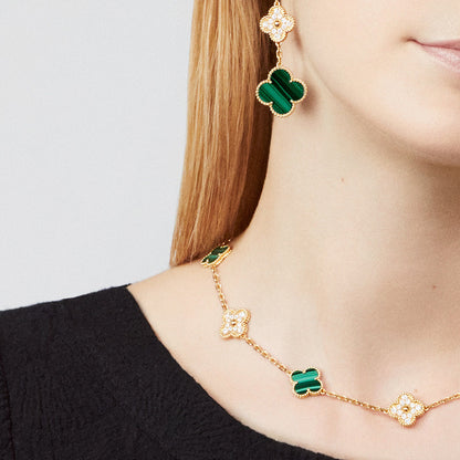 ˇGilded EraˇCLOVER 10 MOTIFS MALACHITE DIAMOND NECKLACE