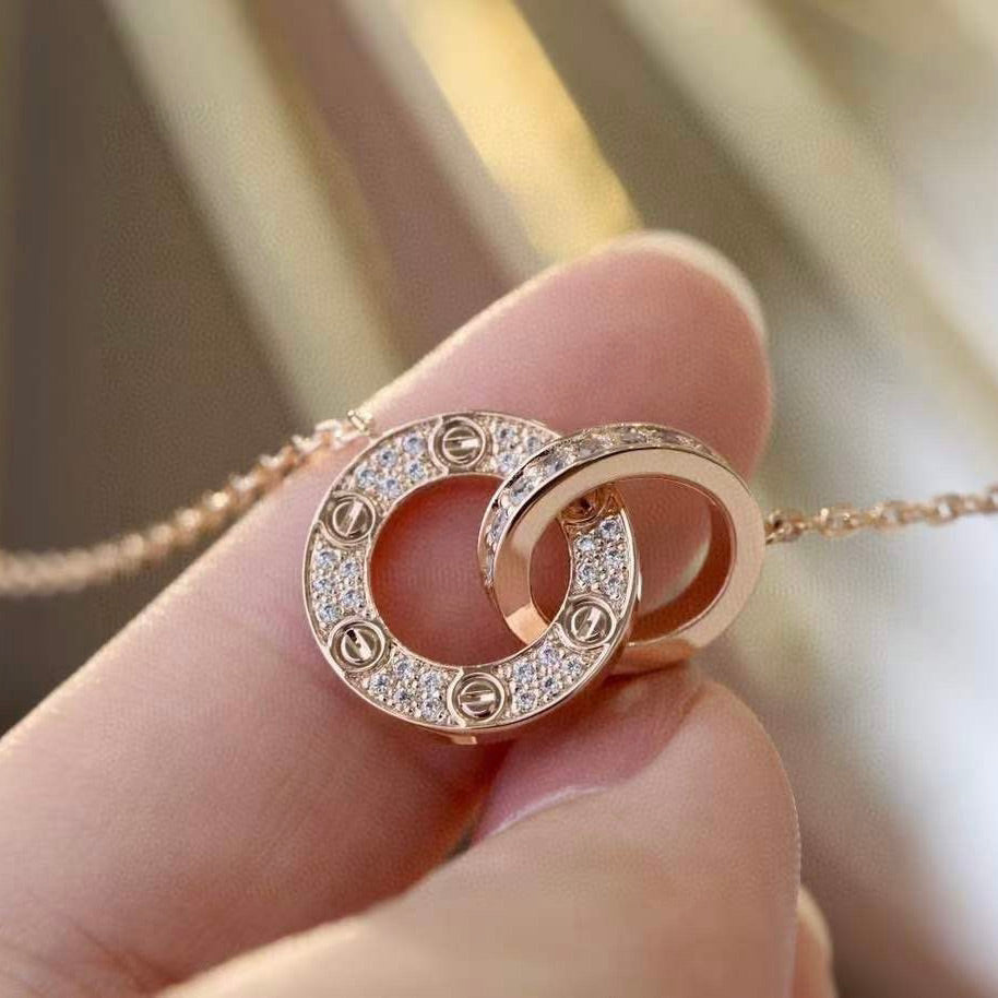 ˇGilded EraˇLOVE 7.6MM NECKLACE ROSE GOLD AND SILVER  FULL DIAMOND