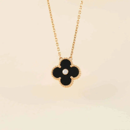 ˇGilded EraˇCLOVER 15MM DIAMOND ONYX NECKLACE
