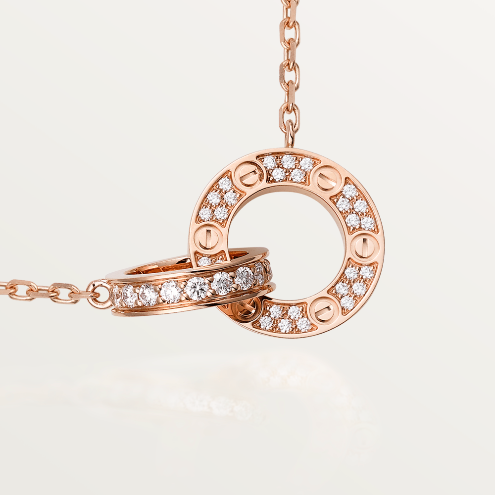 ˇGilded EraˇLOVE 7.6MM NECKLACE ROSE GOLD AND SILVER  FULL DIAMOND