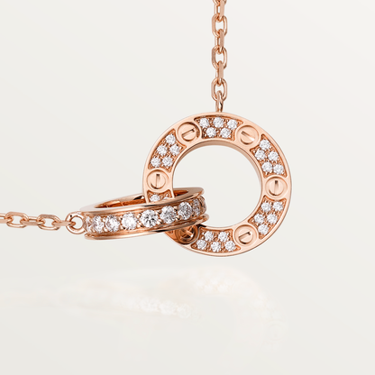 ˇGilded EraˇLOVE 7.6MM NECKLACE ROSE GOLD AND SILVER  FULL DIAMOND