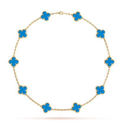 ˇGilded EraˇCLOVER 10 MOTIFS BLUE AGATE NECKLACE