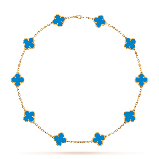 ˇGilded EraˇCLOVER 10 MOTIFS BLUE AGATE NECKLACE