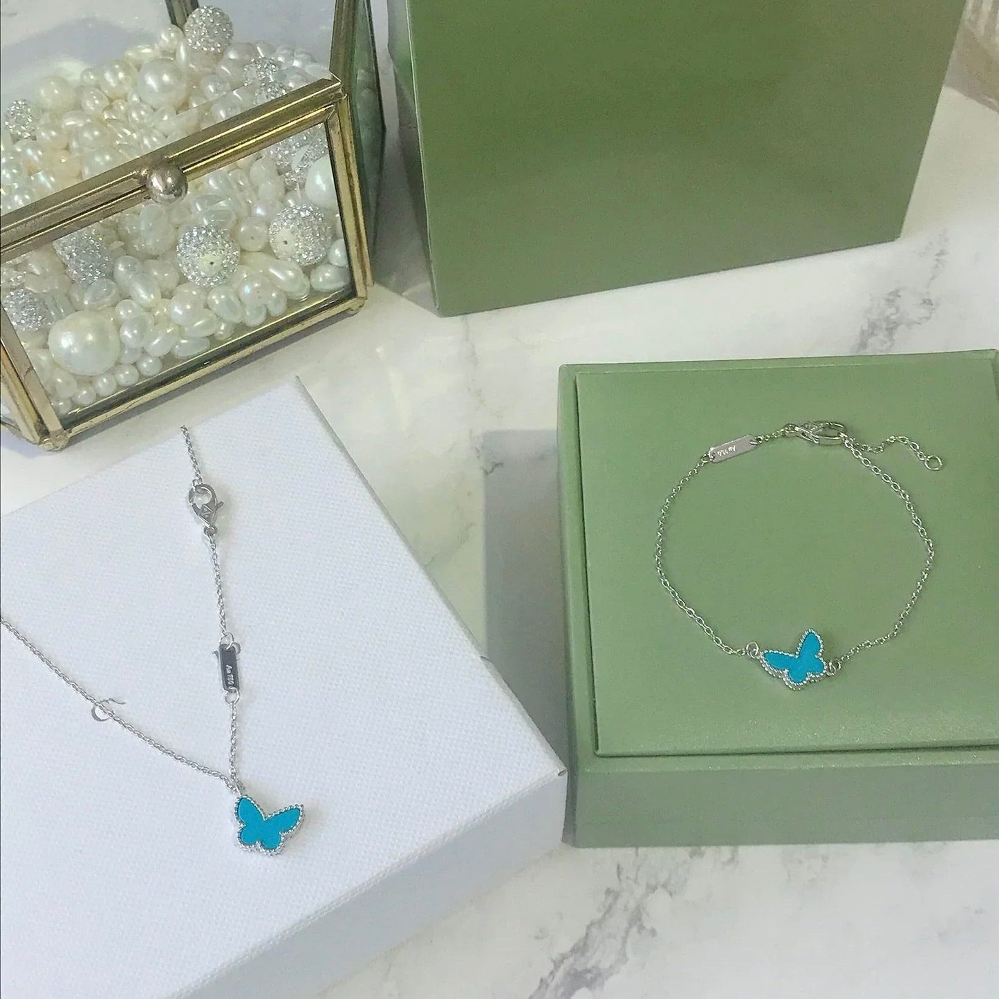 ˇGilded EraˇBUTTERFLY TURQUOISE BUTTERFLY BRACELET SILVER