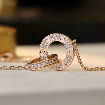 ˇGilded EraˇLOVE 7.6MM NECKLACE ROSE GOLD AND SILVER  FULL DIAMOND