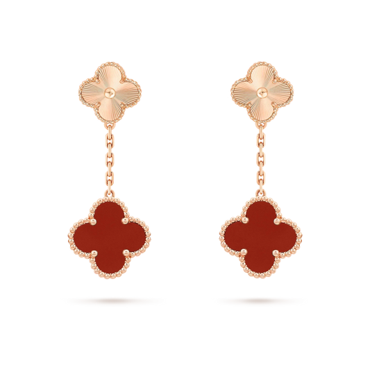 ˇGilded EraˇCLOVER 2 MOTIF  LASER CARNELIAN EARRINGS