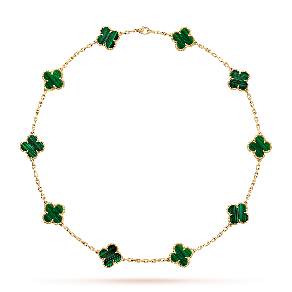 ˇGilded EraˇCLOVER 10 MOTIFS MALACHITE NECKLACE
