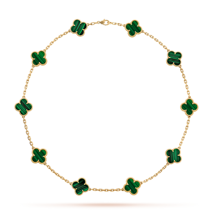 ˇGilded EraˇCLOVER 10 MOTIFS MALACHITE NECKLACE