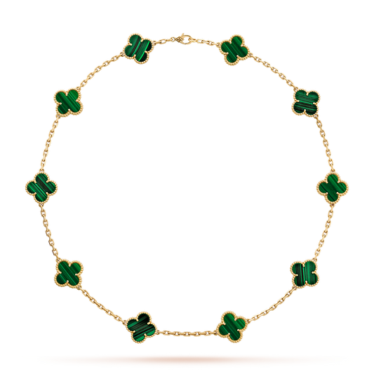 ˇGilded EraˇCLOVER 10 MOTIFS MALACHITE NECKLACE