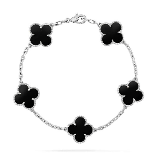 ˇGilded EraˇCLOVER 5 MOTIF ONYXS  BRACELET SILVER