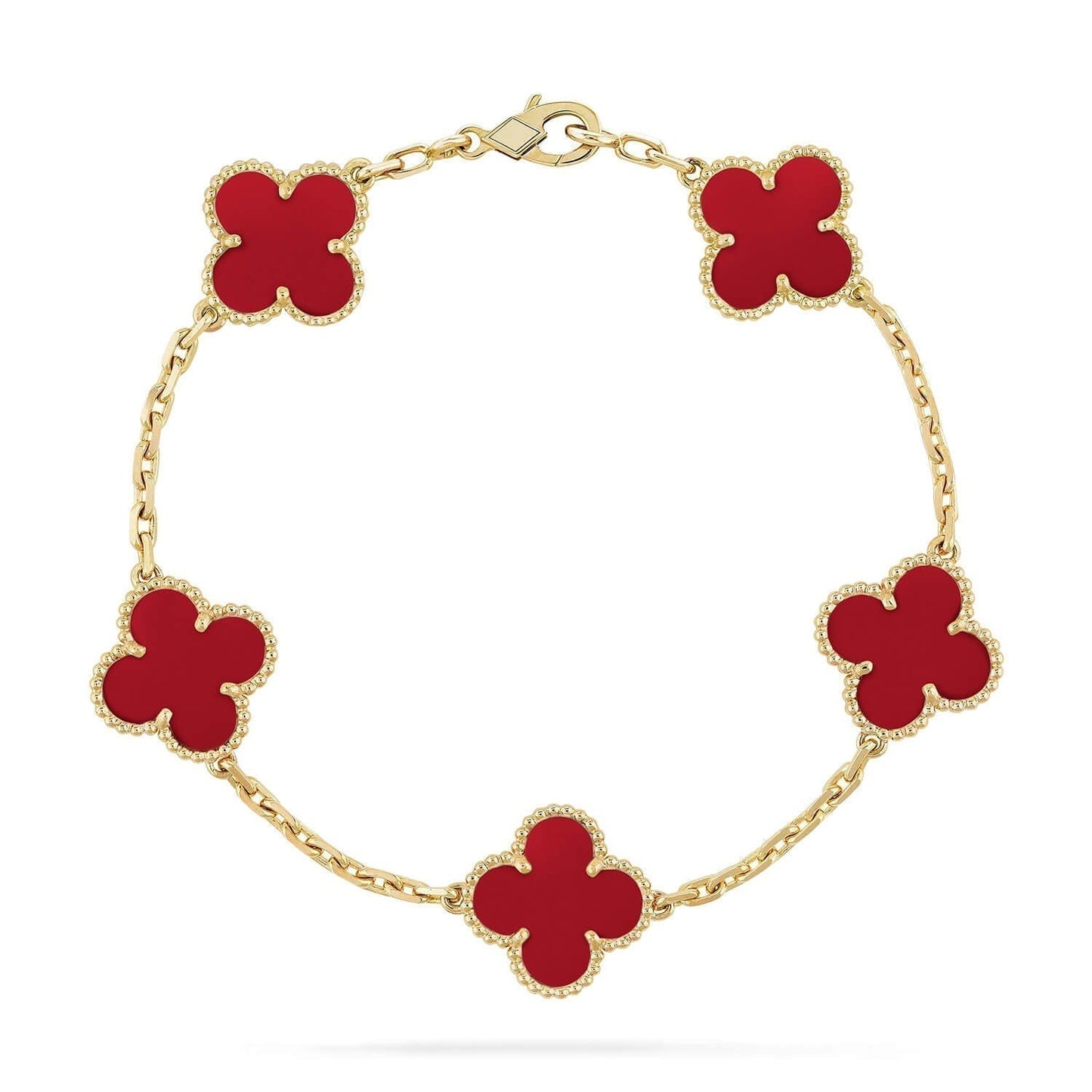 ˇGilded EraˇCLOVER 5 MOTIFS RED AGATE  BRACELET