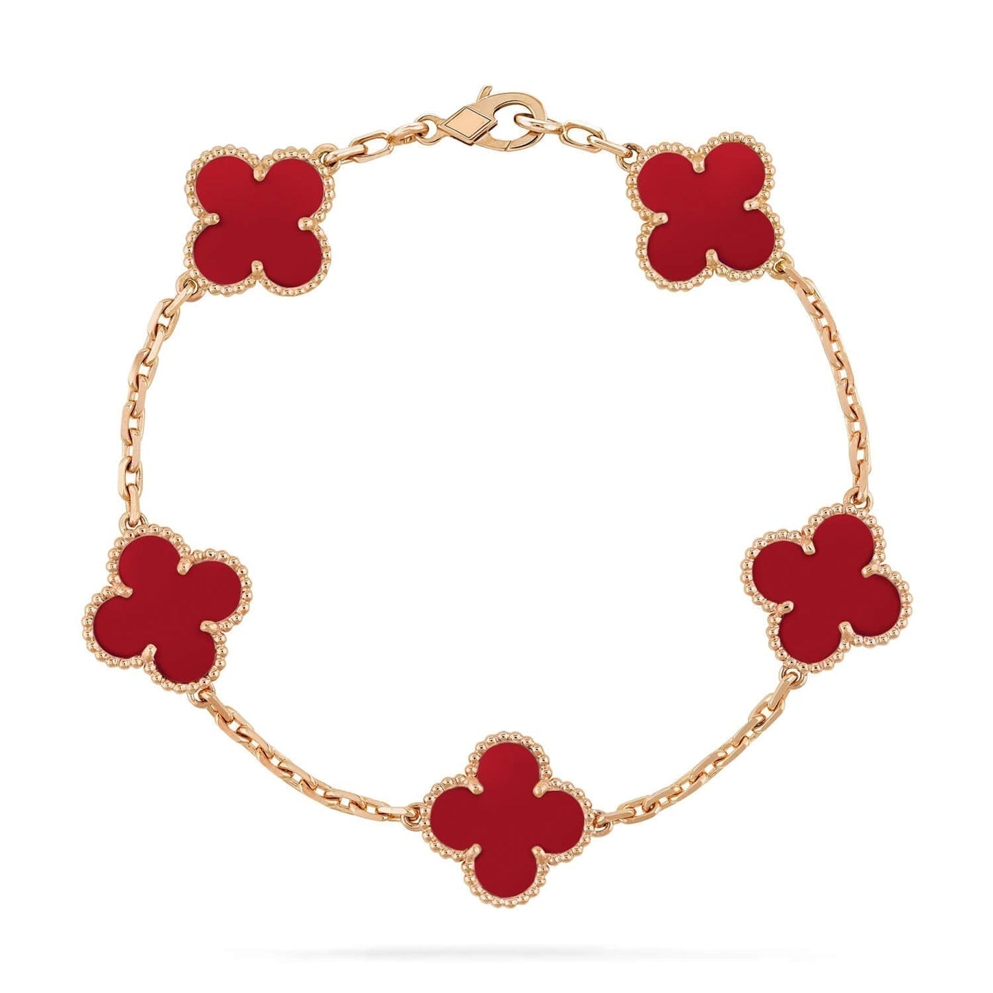 ˇGilded EraˇCLOVER 5 MOTIFS RED AGATE  BRACELET