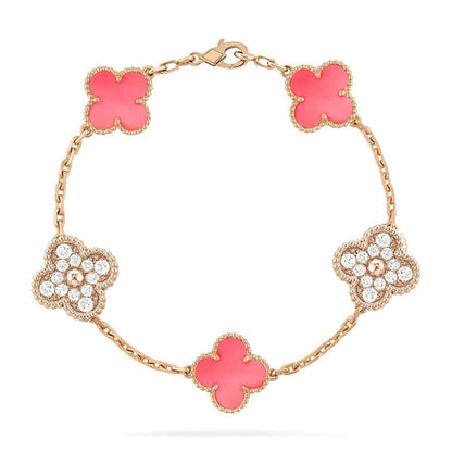 ˇGilded EraˇCLOVER 5 MOTIF DIAMOND PINK MOP PINK GOLD BRACELET