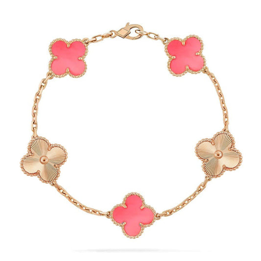 ˇGilded EraˇCLOVER BRACELET 5 MOTIF PINK AND PINK GOLD