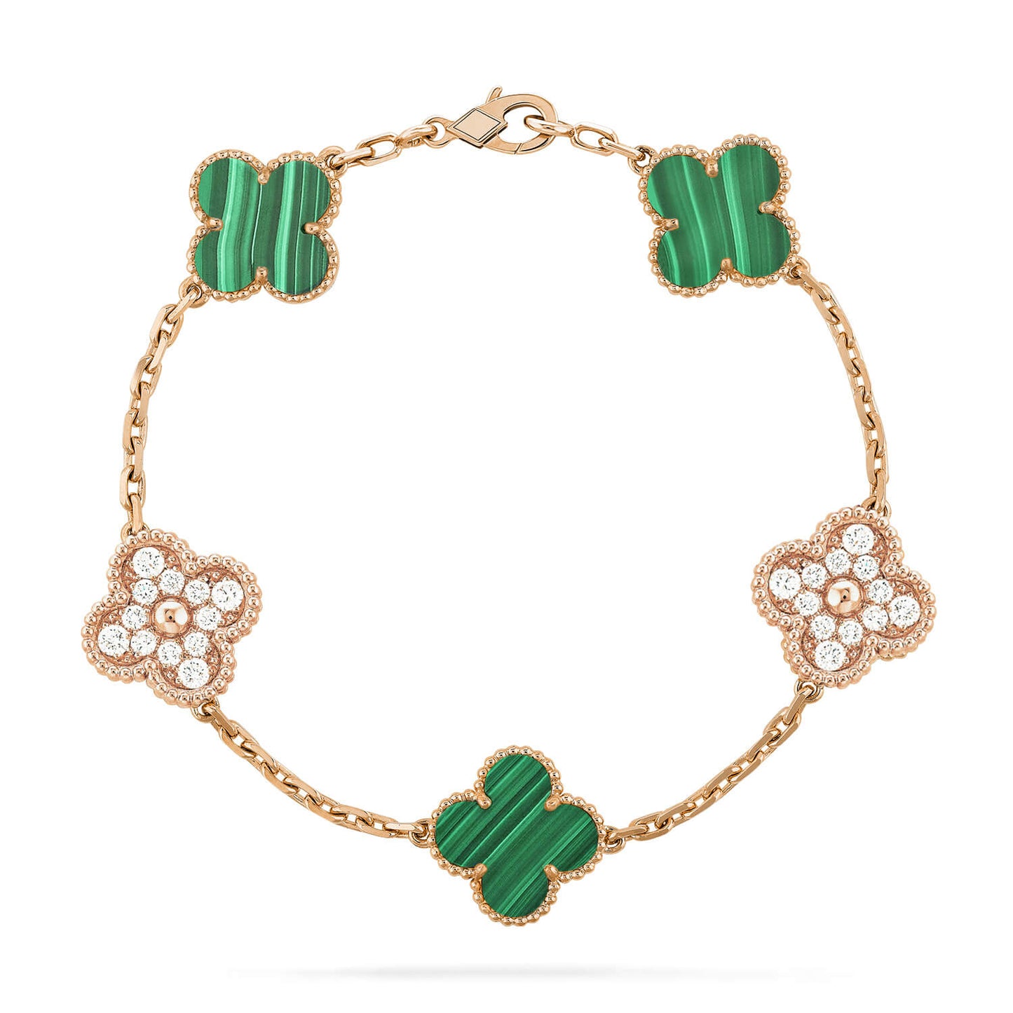 ˇGilded EraˇCLOVER  5 MOTIF MALACHITE DIAMOND BRACELET