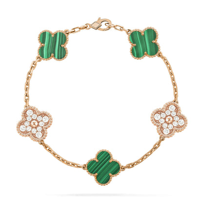 ˇGilded EraˇCLOVER  5 MOTIF MALACHITE DIAMOND BRACELET